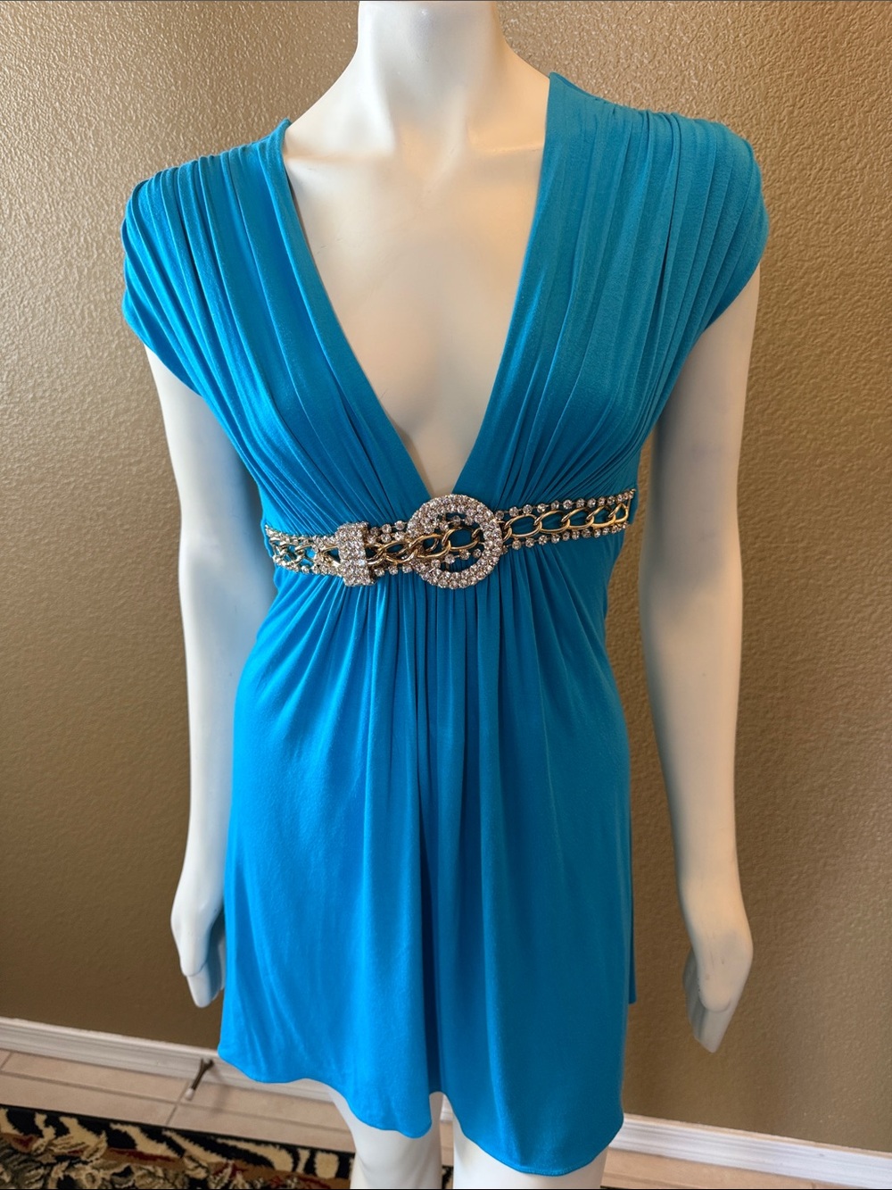 Sky Teal Halter-Back Short Dress - Picture 1 of 4